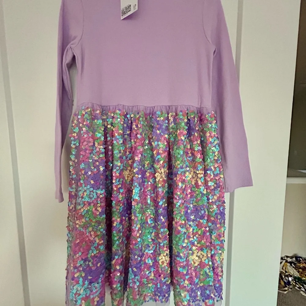 H&M Girl’s Purple Long Sleeve Sequined Dress - Picture 3 of 5